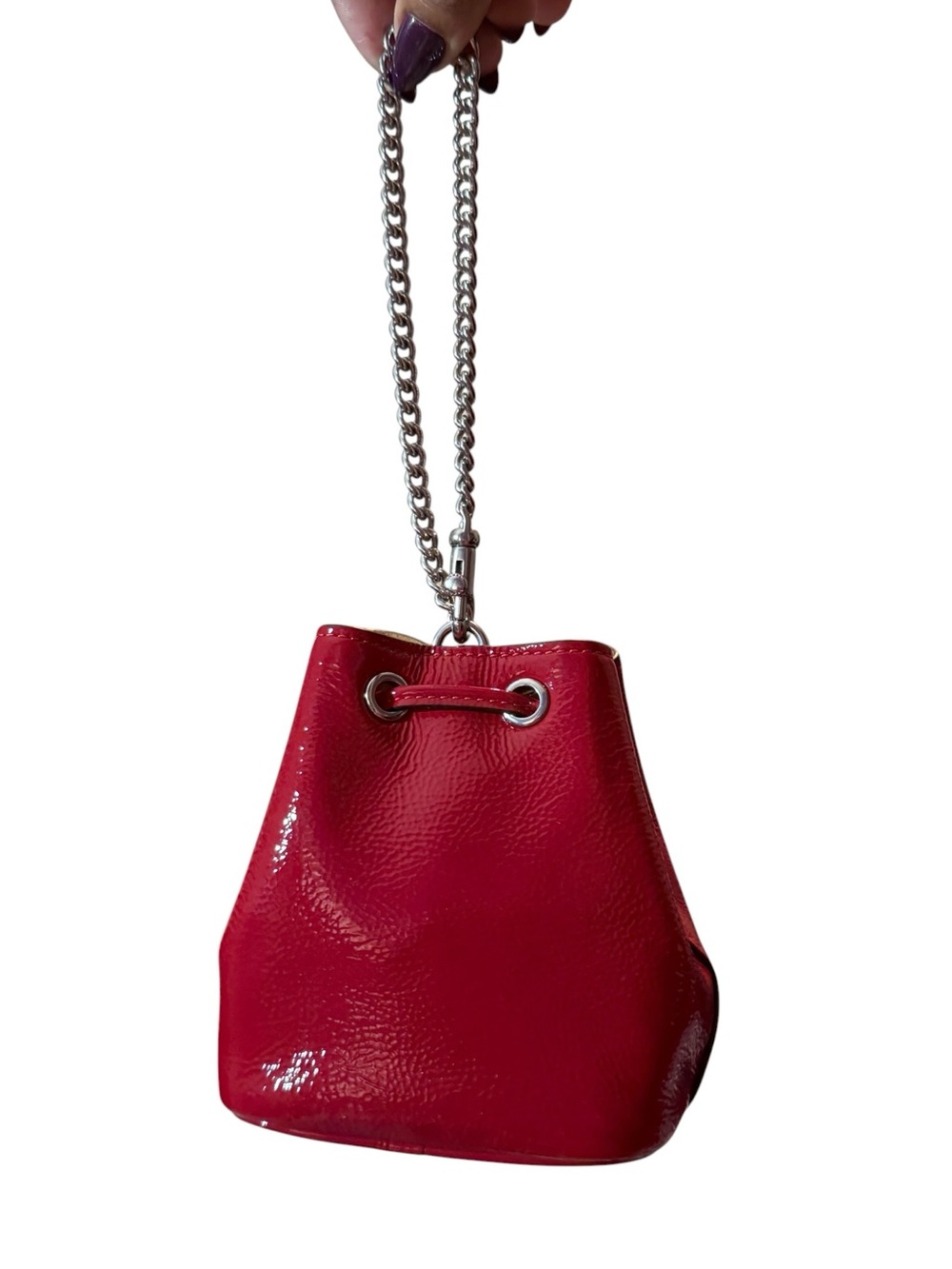 Coach Drawstring Wristlet Pouch Bag in Red Patent Leather with Silver, CZ028 - Picture 4 of 15